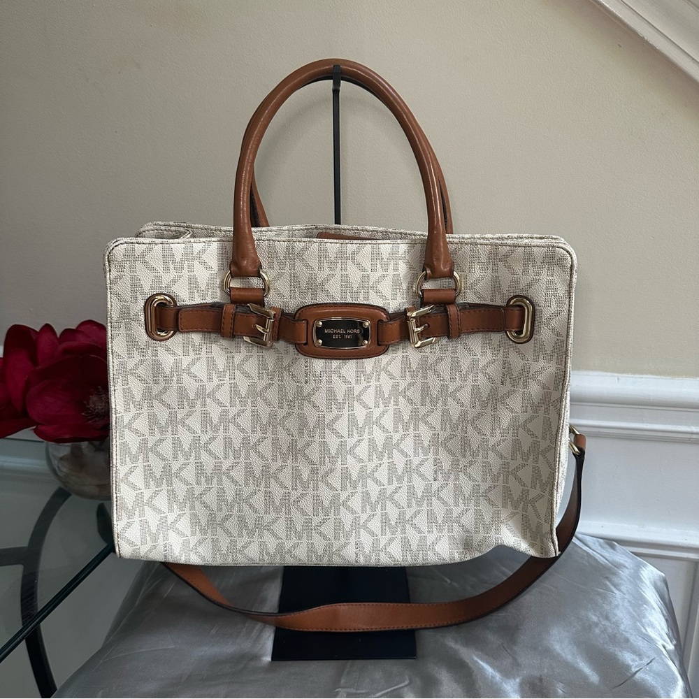 🌹MICHAEL KORS “Hamilton” Large Vanilla Toe Tan and Brown Women's Bag